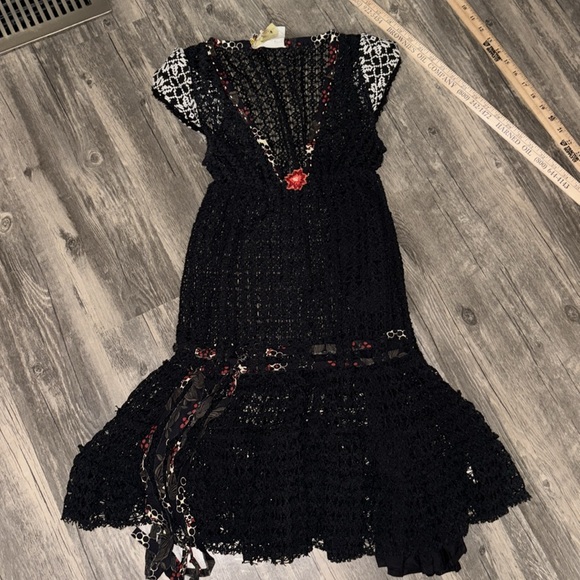 Vintage Free People Black Crochet Drop Waist Cap Slv Boho Whimsygoth size 4 - Picture 4 of 8